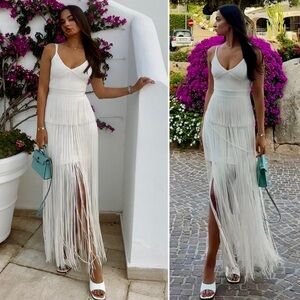 Herve Leger White Fringe Maxi Dress
